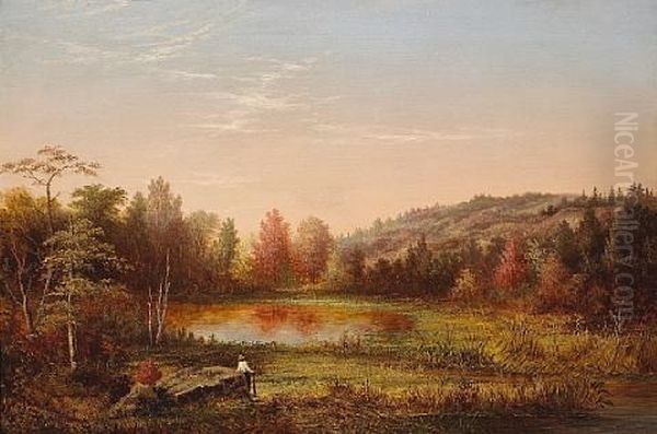 A Hunter In An Extensive Autumn Landscape At Dawn Oil Painting by Fredrick A. Butman