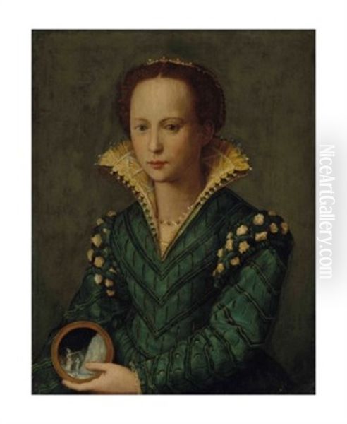 Portrait De Femme, Dit Autrefois De Catherine De Medicis Oil Painting by Giovanni Maria Butteri