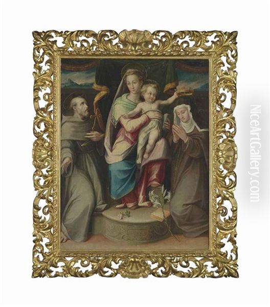 The Madonna And Child With Saints Francis And Claire Oil Painting by Giovanni Maria Butteri