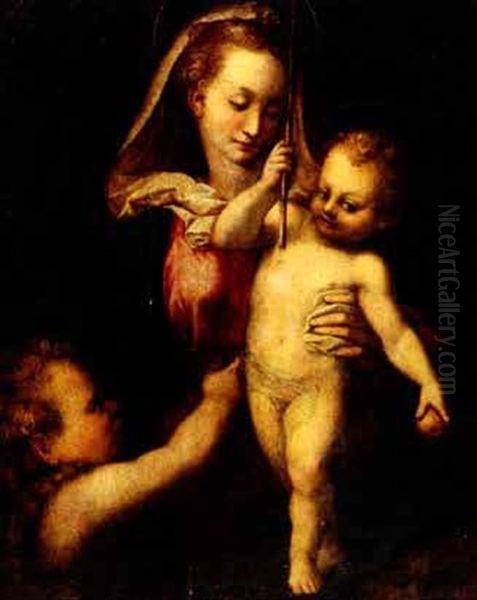 Madonna And Child With The Infant Saint John The Baptist Oil Painting by Giovanni Maria Butteri