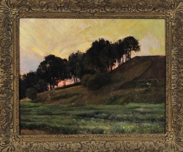 Landschaft Mit Kleiner Baumgruppe Am Hang Im Abendrot Oil Painting by Bernhard Buttersack