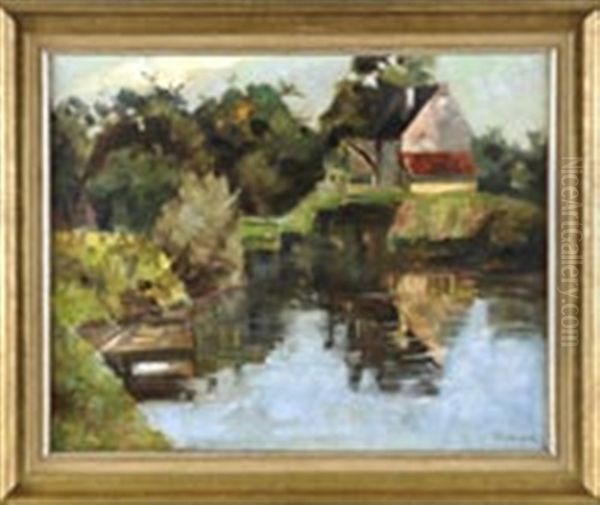 Haus Sich Im Weiher Spiegelnd Oil Painting by Bernhard Buttersack