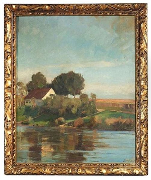 Sommerliche Flusslandschaft Mit Bauernhaus Oil Painting by Bernhard Buttersack