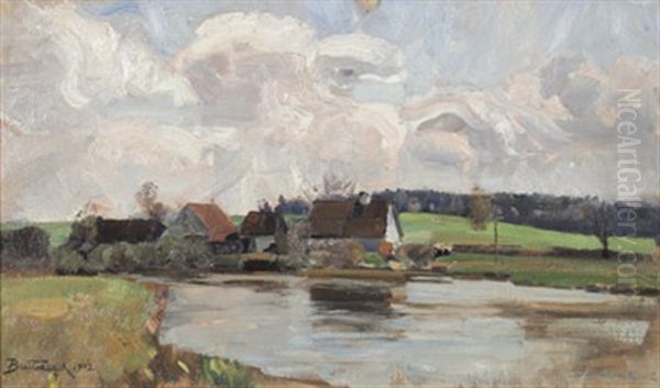 Vorfruhling An Der Amper Bei Allershausen, Wirre Wolken (study) Oil Painting by Bernhard Buttersack