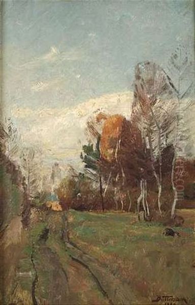 Herbstlandschaft (wohl Dachau) Mit Birken Oil Painting by Bernhard Buttersack