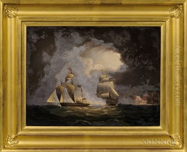 Chasing A Pirate Ship Oil Painting by Thomas Buttersworth Jr.