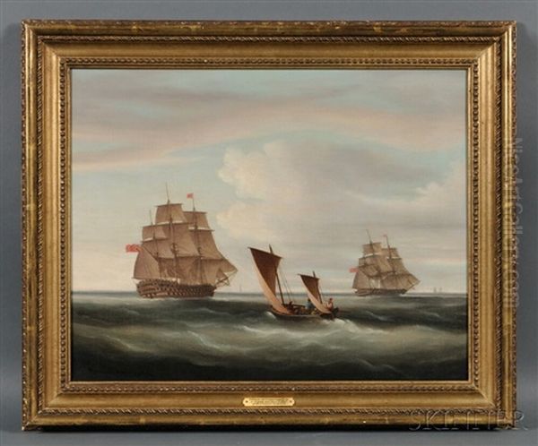 Frigate And Man-o-war Of The Channel Squadron Oil Painting by Thomas Buttersworth Jr.