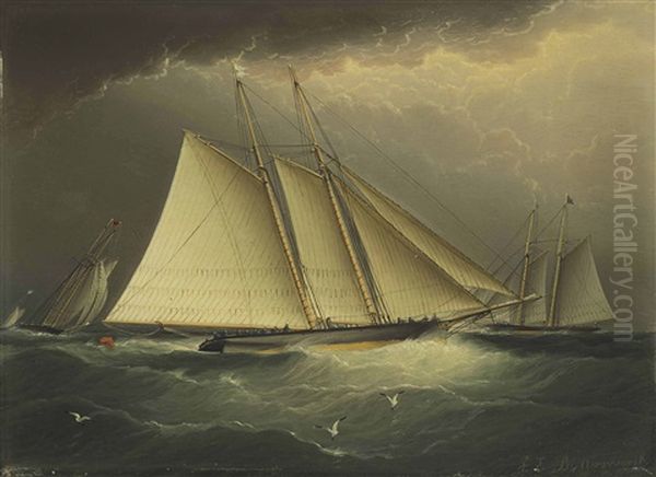 Henrietta, Fleetwing & Vesta (great Ocean Yacht Race) Oil Painting by James Edward Buttersworth