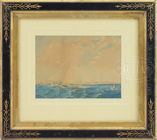 Pair Of Yacht Racing Watercolors Oil Painting by James Edward Buttersworth