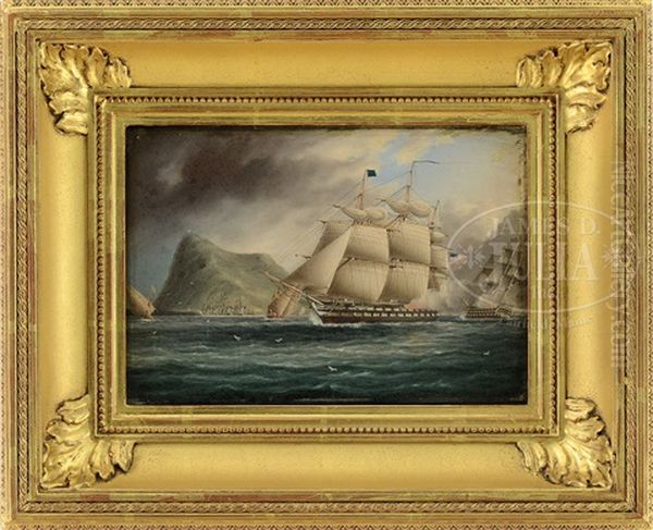 Saluting Off Gibraltar Oil Painting by James Edward Buttersworth