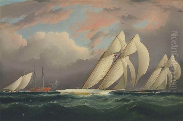 Racing Off Sandy Hook Oil Painting by James Edward Buttersworth