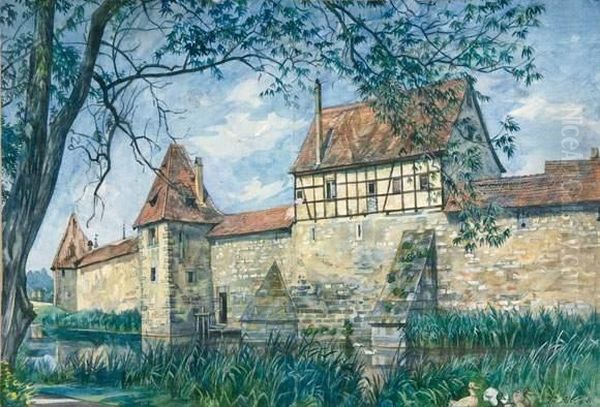 Die Weisenburger Stadtmauer Am Seeweiher. Oil Painting by Theodor Alt