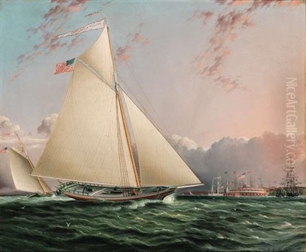 The Phillip R. Paulding In New York Harbor With Castle Clinton In The Distance Oil Painting by James Edward Buttersworth