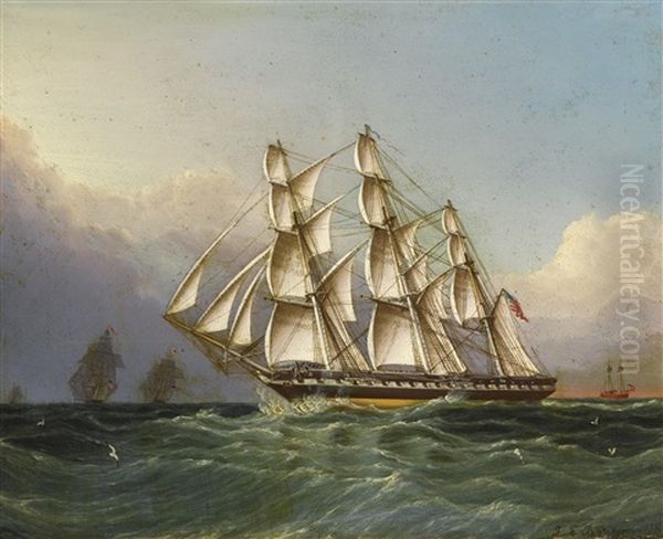 U.s.s. Constitution (old Ironsides) Off Sandy Hook (3 Master Forty Guns) Oil Painting by James Edward Buttersworth