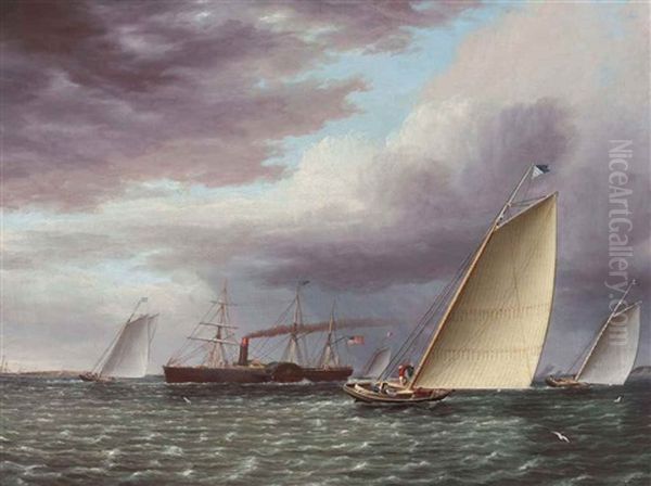 Running For The Finish: Sloops Racing Oil Painting by James Edward Buttersworth