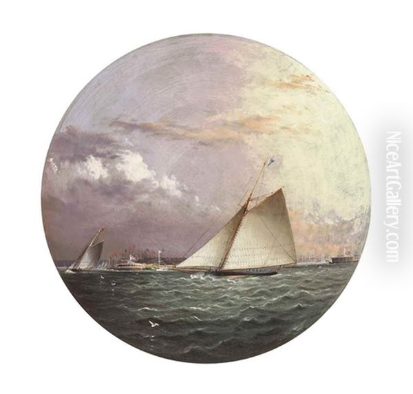 Yachts Racing, New York Harbor Oil Painting by James Edward Buttersworth