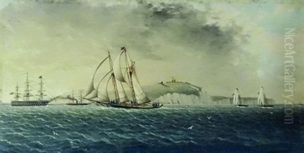 Schooner Yacht Race Off Dover Oil Painting by James Edward Buttersworth