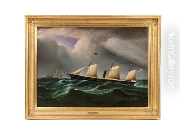 American Steam-sail Ship 'star Of The South', Passing An American Full Rigged Ship At Sea Oil Painting by James Edward Buttersworth