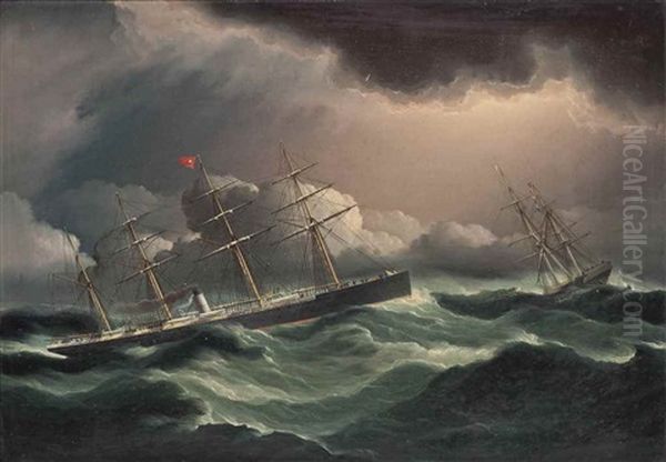 The White Star Liner Baltic Picking Up The 26 Crew Of The Waterlogged And Foundering Sailing Ship Oriental In The North Atlantic, 18 November 1875 Oil Painting by James Edward Buttersworth