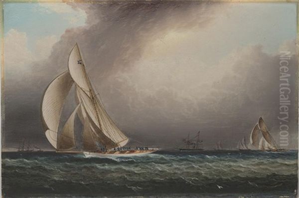 Volunteer & Thistle With All Sails Full Oil Painting by James Edward Buttersworth