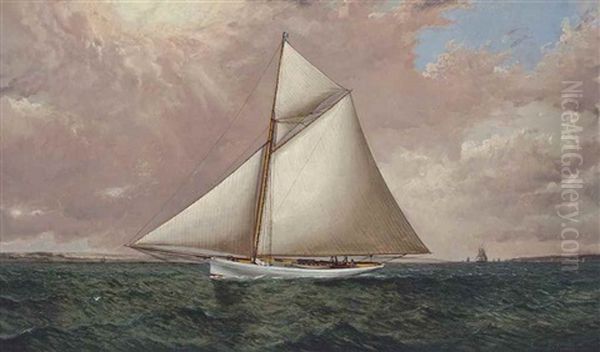 A Gaff Rigged Racing Cutter Oil Painting by James Edward Buttersworth