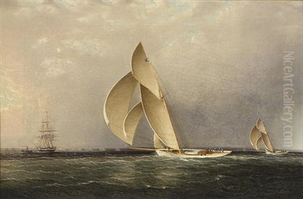 America's Cup Race 1886; Volunteer V. Thistle Oil Painting by James Edward Buttersworth