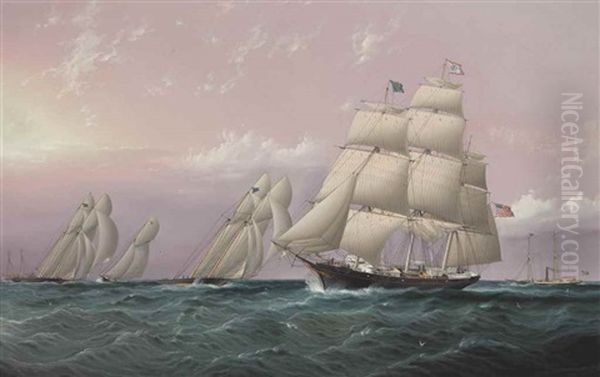 Racing Off Sandy Hook Oil Painting by James Edward Buttersworth