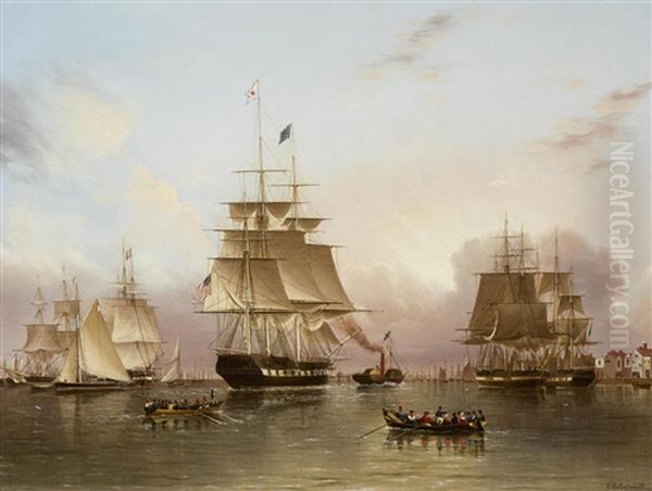 The New York Packet Enterprise Entering The Thames Oil Painting by James Edward Buttersworth