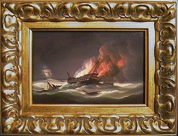 Incendie D'un Gallion Oil Painting by James Edward Buttersworth