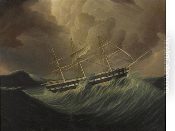 The Packet Ship St. Patrick In Rough Seas Oil Painting by James Edward Buttersworth