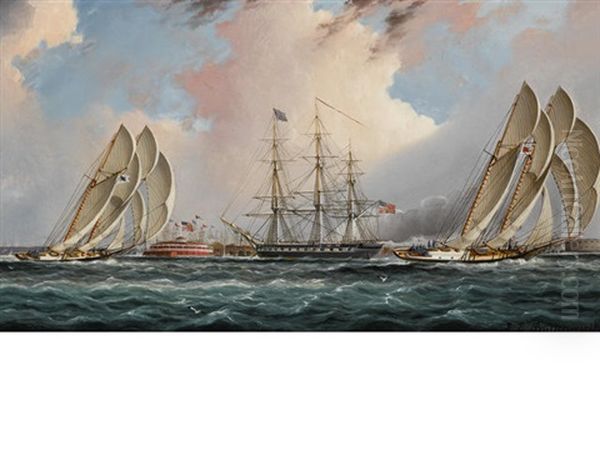 New York Harbor Regatta Oil Painting by James Edward Buttersworth