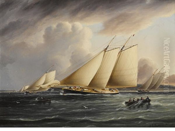 Schooners From The New York Yacht Club Racing In The Narrows Oil Painting by James Edward Buttersworth