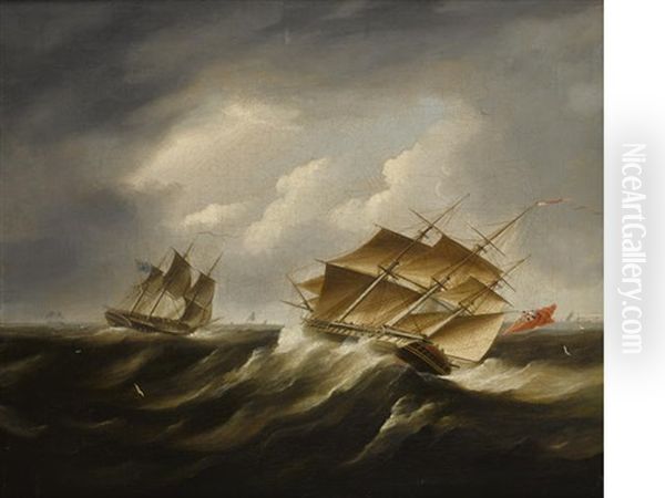 British Frigates In A Black Squall Oil Painting by James Edward Buttersworth