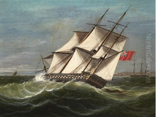 A British Frigate On-the-wind Oil Painting by James Edward Buttersworth