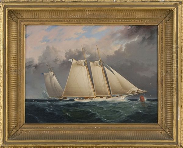 Yacht Racing Scene Oil Painting by James Edward Buttersworth