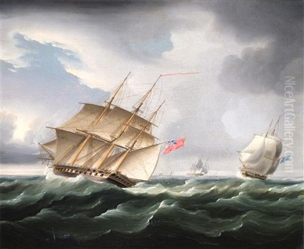 Frigates In Rough Seas Oil Painting by James Edward Buttersworth