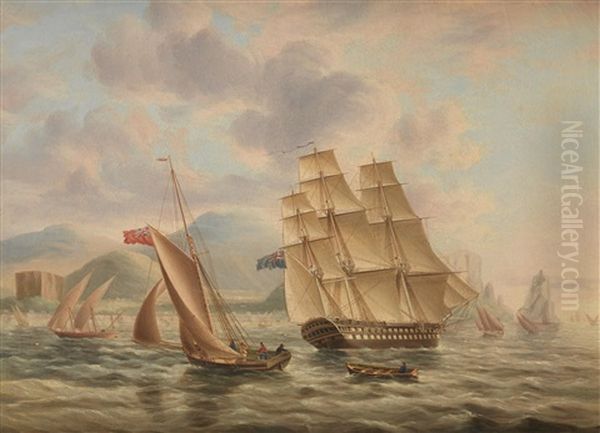 Shipping Off Palermo In The Mediterranean Oil Painting by James Edward Buttersworth