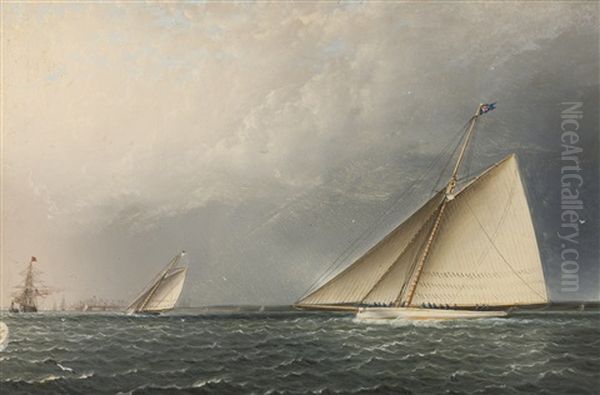 A Racing Scene On Nyack Sound: The Volunteer In The Foreground Oil Painting by James Edward Buttersworth