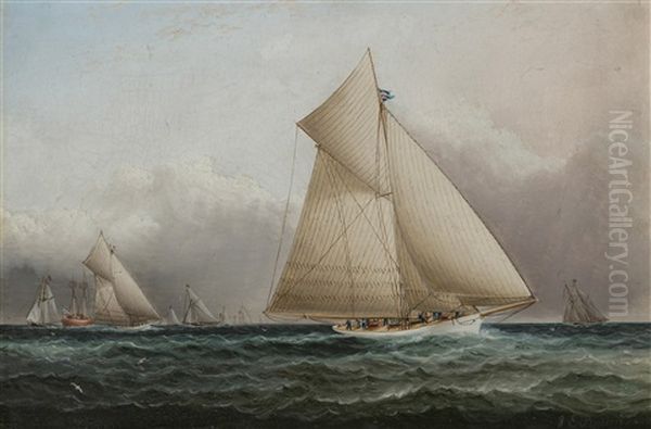 A Yachting Scene Round The Lightship With The Volunteer In The Lead Oil Painting by James Edward Buttersworth