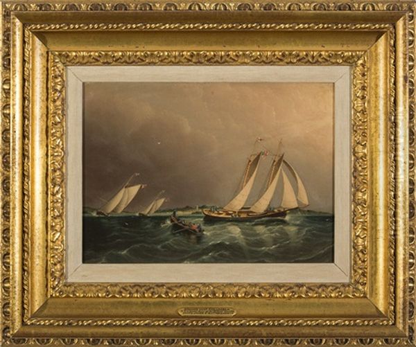 The Schooner Yacht Columbia In A Race Off The British Coast Oil Painting by James Edward Buttersworth