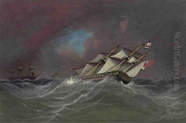 Caught In A Gale Oil Painting by James Edward Buttersworth