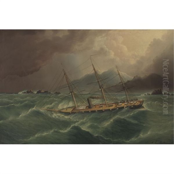 Packet Ship In A Storm At Tierra Del Fuego Oil Painting by James Edward Buttersworth