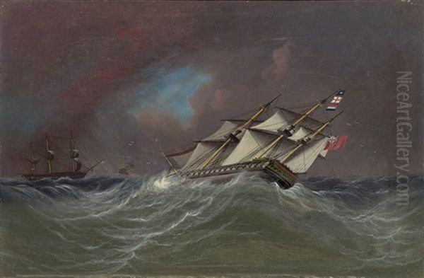 Caught In A Gale Oil Painting by James Edward Buttersworth