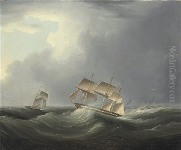 An English Merchantman And Paddle Steamer Caught In A Channel Gale Oil Painting by James Edward Buttersworth