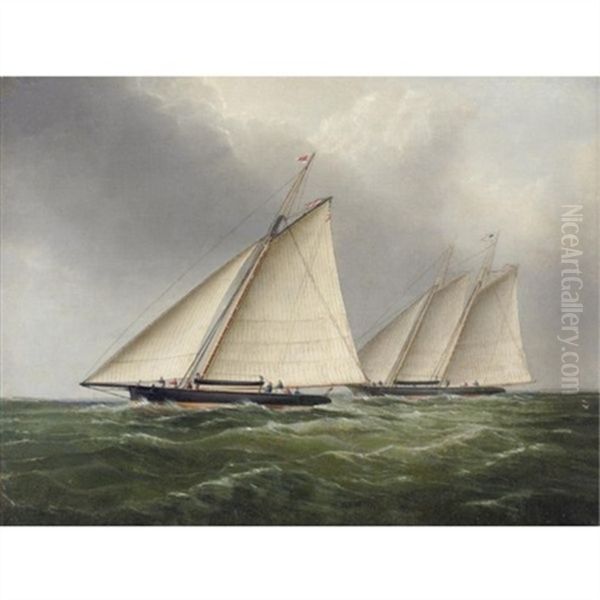 A Sloop And A Schooner Racing Oil Painting by James Edward Buttersworth