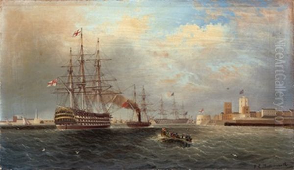 Die "victory" Im Hafen Von Portsmouth Oil Painting by James Edward Buttersworth