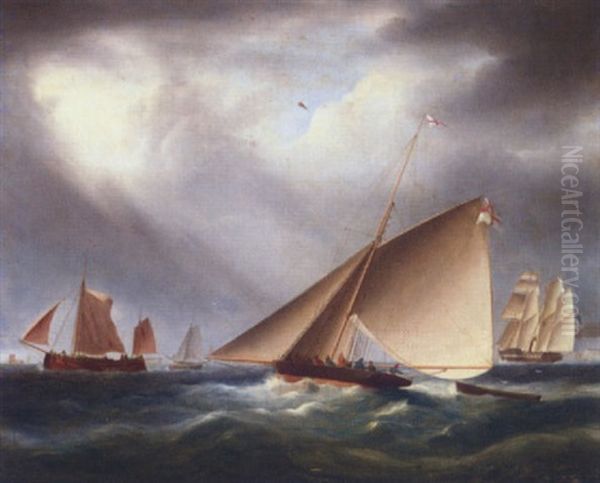 A Cutter, A Barge And A Paddle-steamer Off The Coast Oil Painting by James Edward Buttersworth