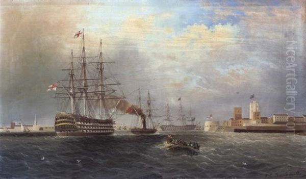 Die Victory Im Hafen Von Portsmouth Oil Painting by James Edward Buttersworth