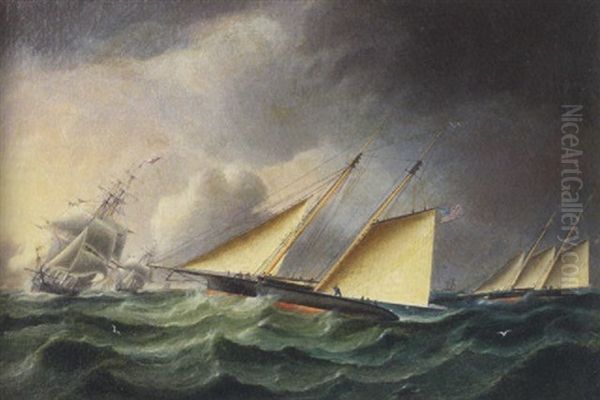 Schooners And Merchantman Oil Painting by James Edward Buttersworth