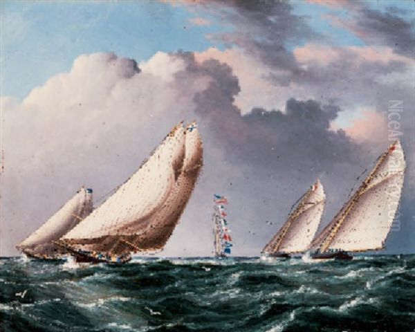 Yachts Rounding The Mark Oil Painting by James Edward Buttersworth